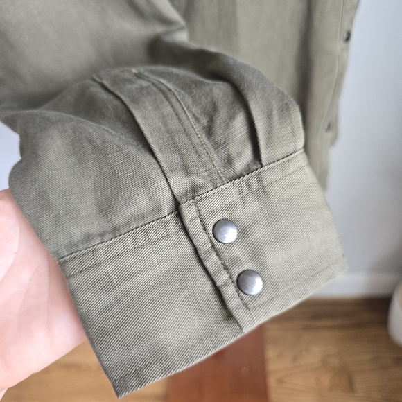 RAILS, New, Marcel Olive Green Embroidred Star Linen Blend Shirt, Size Medium - Picture 7 of 13